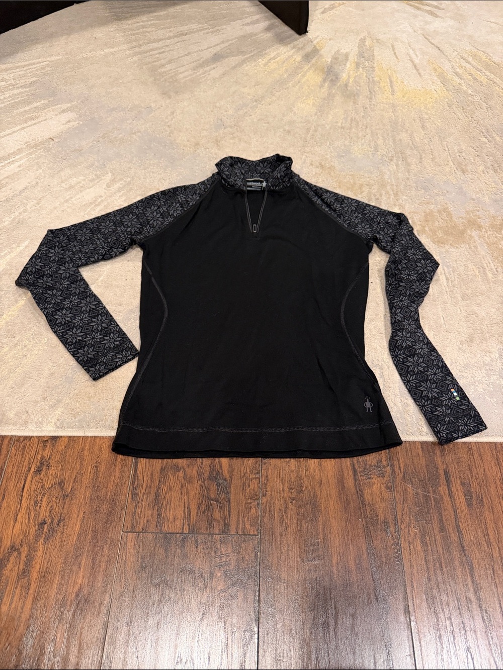 Smartwool Classic Thermal Merino Base Layer 1/4 Zip Black Difi Snow size L GUc
